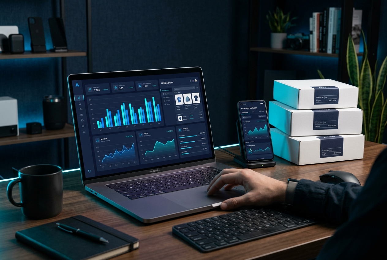 E-commerce analytics dashboard and store on a laptop at LaunchX Academy
