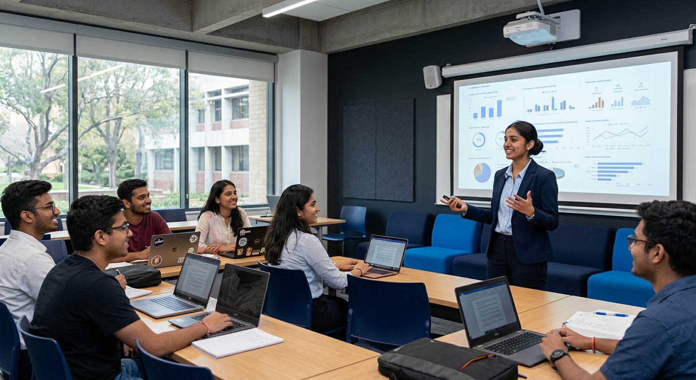 Student presenting an e-commerce business plan